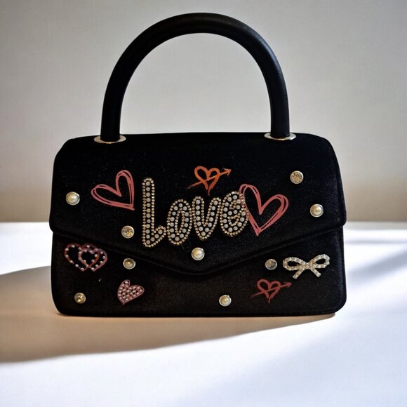 Aldo Love Pearl and Rhinestone Embellished Handbag Black NWOT - Picture 1 of 11